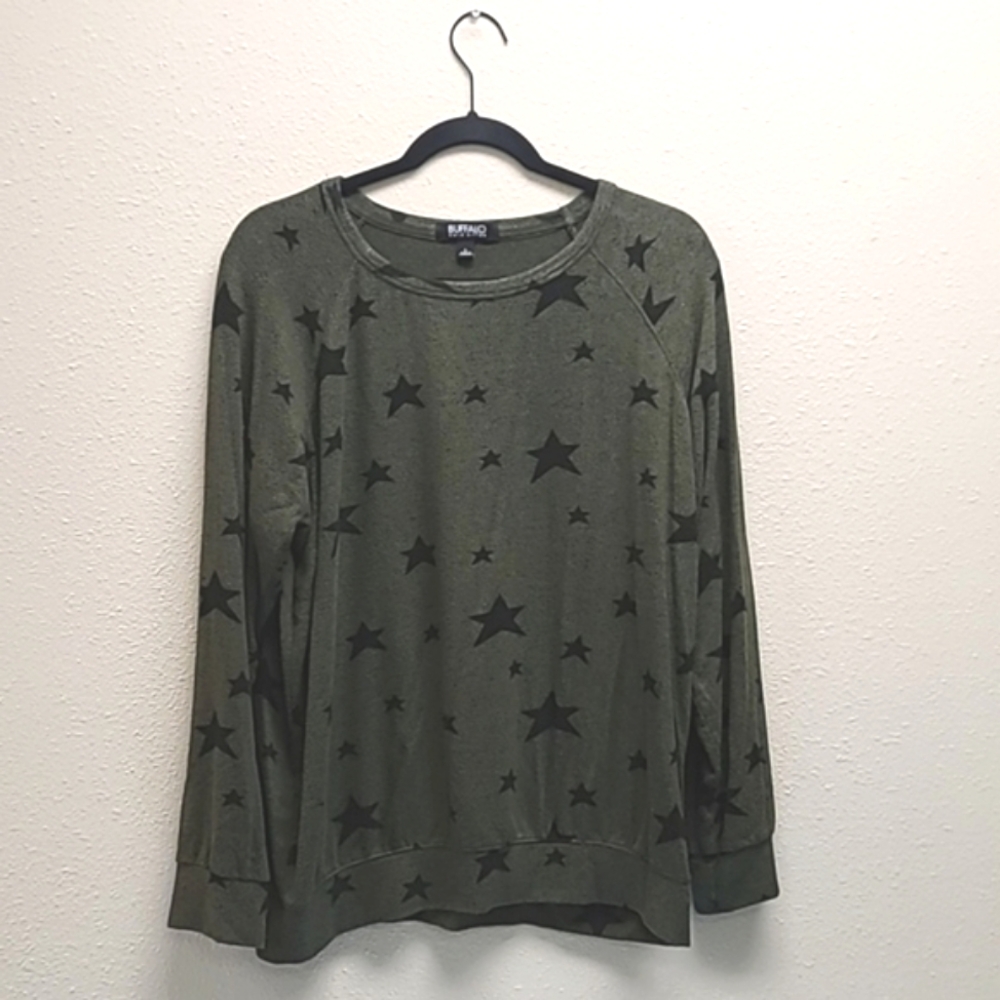 Buffalo Olive Green & Black Stars Knit Top